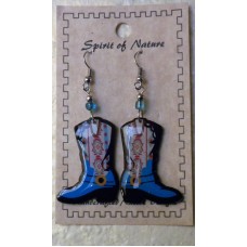 Spirit Of Nature Cowboy Boots Earrings Blue Circle
